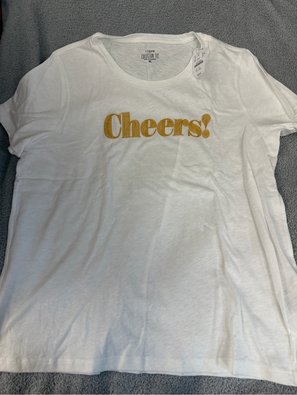 J. Crew Collection Tee "Cheers!" White Graphic T-Shirt xl new with tags